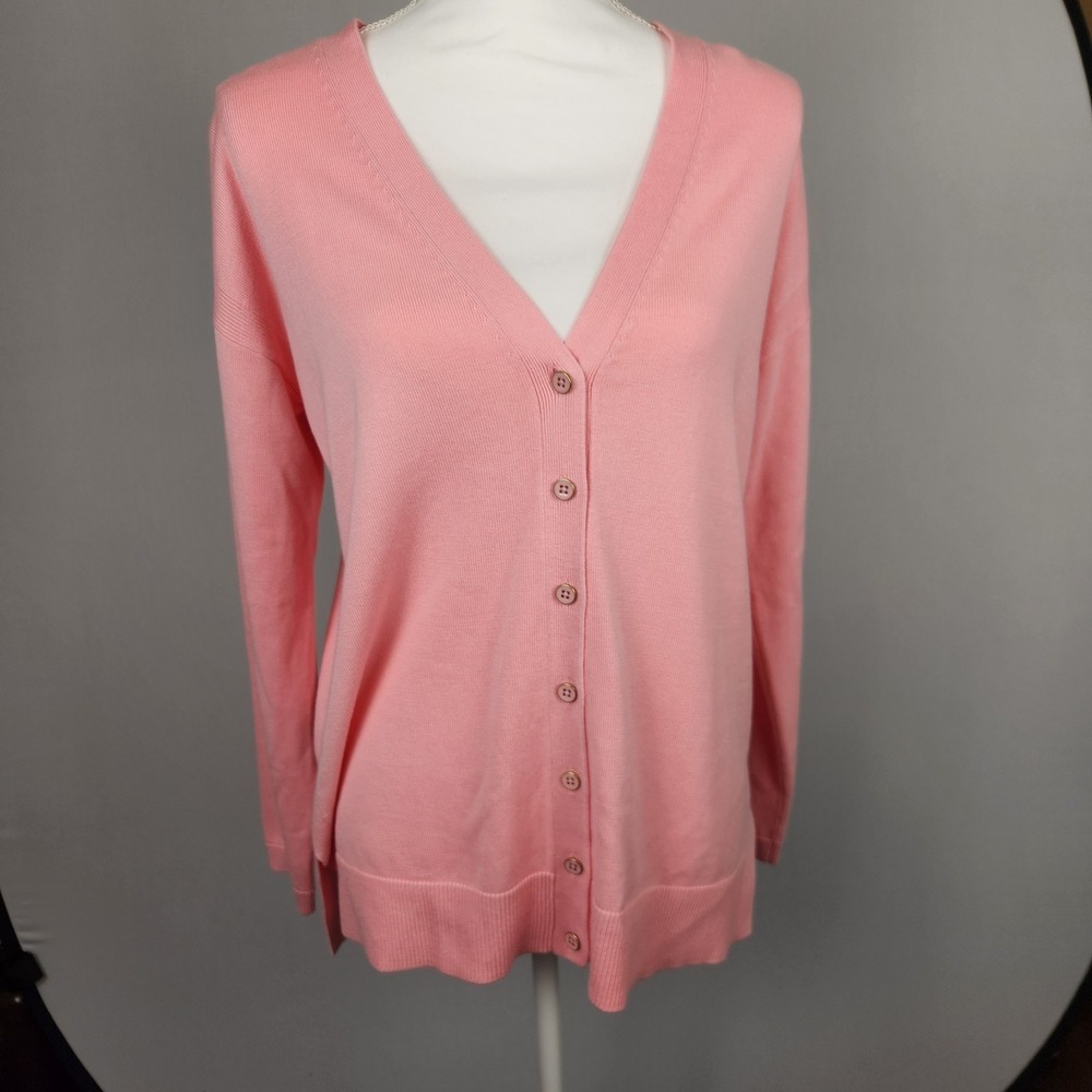 Talbots Cardigan Women Medium Petite Pink Cotton Rayon Knit V-Neck Classic